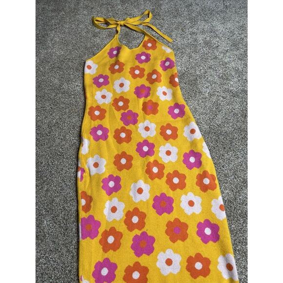 Willow & Wind Bohemian Hippie Floral Yellow Pink Dress Halter Sweater Medium - Picture 2 of 9